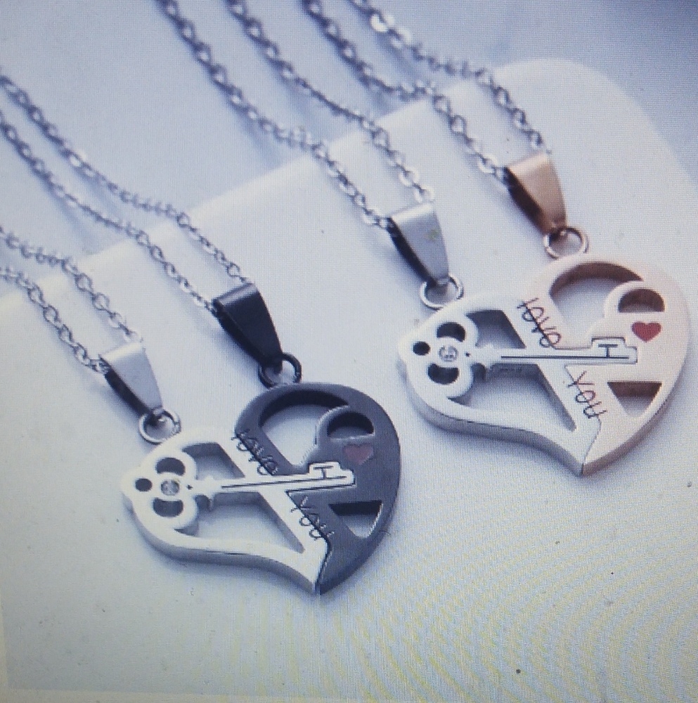 Stainless steel couple key heart necklace - Picture 2 of 6